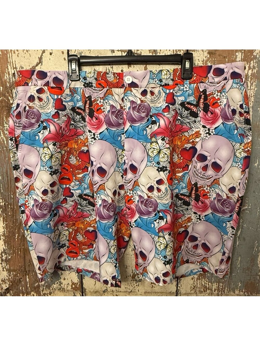 Hreski Skulls and Roses Golf Shorts, mens size 44